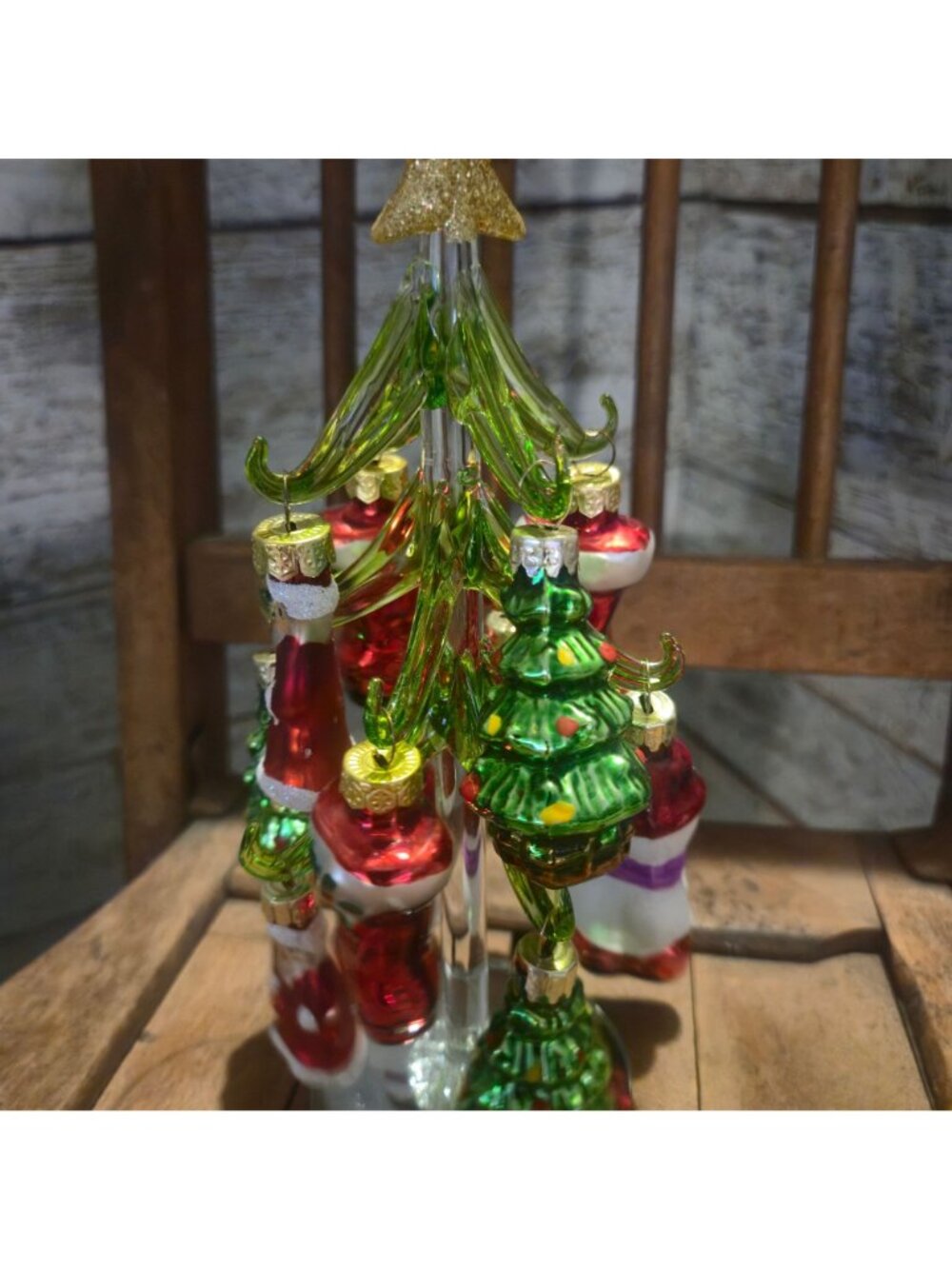 Vintage glass Christmas Tree with Mini mercury Ornaments Hand Blown snowman 8" - Picture 7 of 13